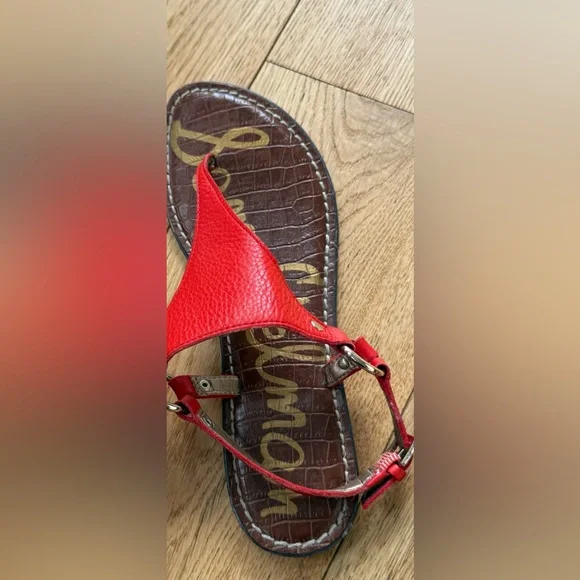 Sam Edelman Leather Greta Thong Havana Red Sandals Size 8 - Picture 7 of 8